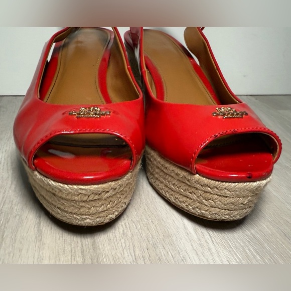 COACH "Ferry" Red Patent Leather Platform/Wedge Espadrille Sandals Size 7 - Picture 7 of 11